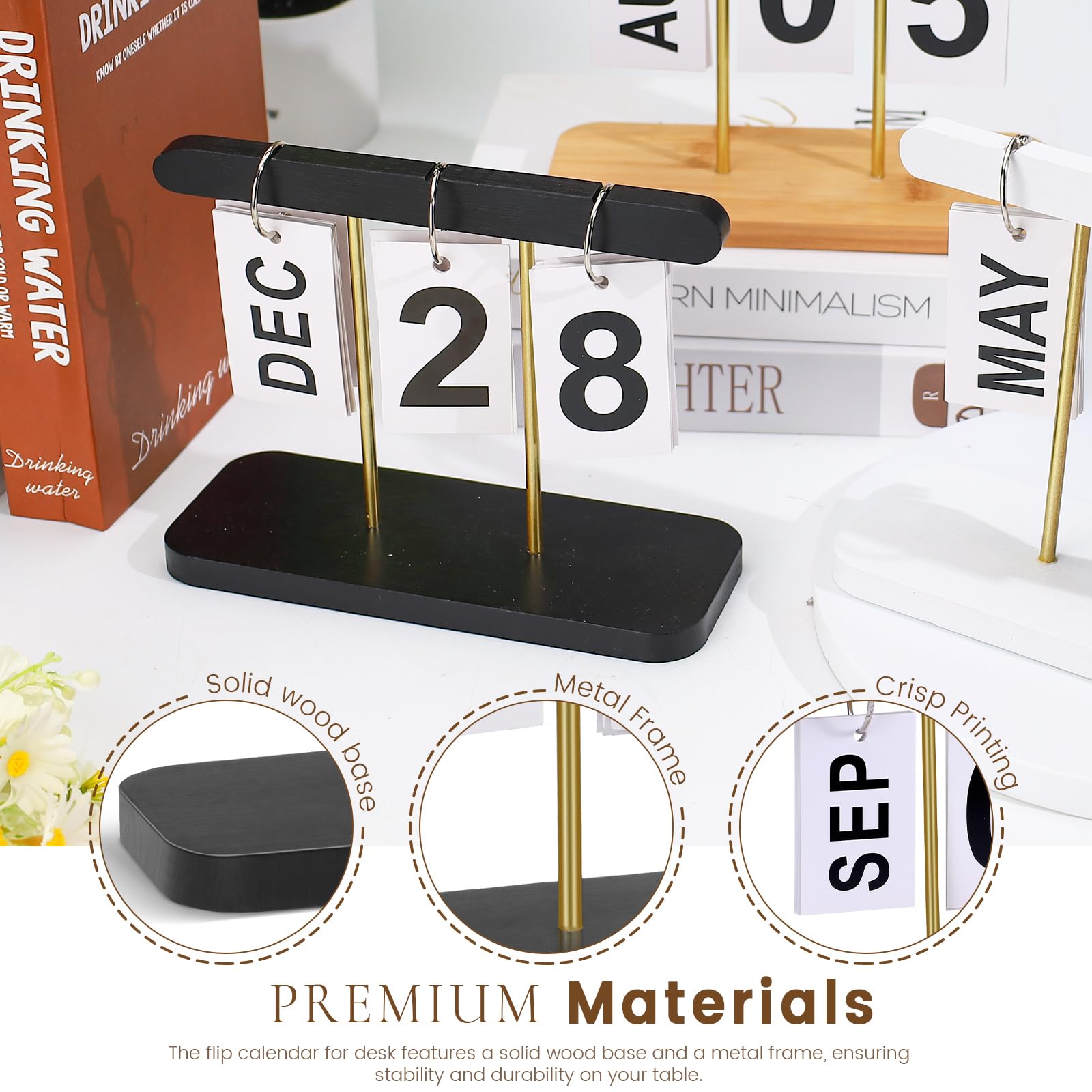 韓国スタバ★winter desk perpetual calendar Wood & Metal Perpetual Flip Calendar, Reusable Wooden Desk